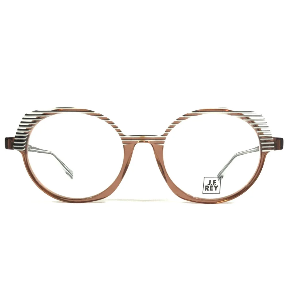 J.F. Rey Eyeglasses Frame JF1523 1089 Clear Brown Stripes White Black 52-19-143